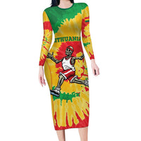 Lithuania Basketball Skeleton Personalized Family Matching Long Sleeve Bodycon Dress and Hawaiian Shirt Skullman Lithuania Tie Dye