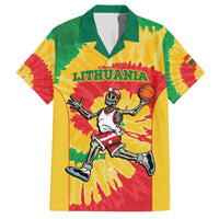 Lithuania Basketball Skeleton Personalized Family Matching Off The Shoulder Long Sleeve Dress and Hawaiian Shirt Skullman Lithuania Tie Dye