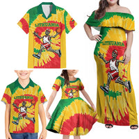 Lithuania Basketball Skeleton Personalized Family Matching Off Shoulder Maxi Dress and Hawaiian Shirt Skullman Lithuania Tie Dye