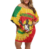 Lithuania Basketball Skeleton Personalized Family Matching Off Shoulder Short Dress and Hawaiian Shirt Skullman Lithuania Tie Dye