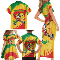 Lithuania Basketball Skeleton Personalized Family Matching Short Sleeve Bodycon Dress and Hawaiian Shirt Skullman Lithuania Tie Dye