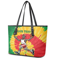 Lithuania Basketball Skeleton Personalized Leather Tote Bag Skullman Lithuania Tie Dye