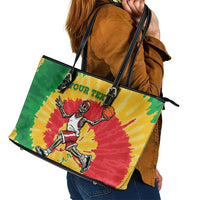 Lithuania Basketball Skeleton Personalized Leather Tote Bag Skullman Lithuania Tie Dye