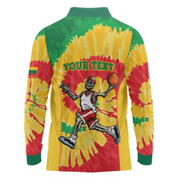 Lithuania Basketball Skeleton Personalized Long Sleeve Polo Shirt Skullman Lithuania Tie Dye