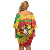 Lithuania Basketball Skeleton Personalized Off Shoulder Short Dress Skullman Lithuania Tie Dye