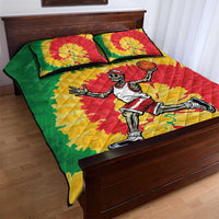 Lithuania Basketball Skeleton Personalized Quilt Bed Set Skullman Lithuania Tie Dye