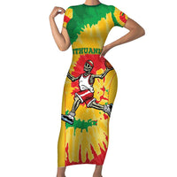 Lithuania Basketball Skeleton Personalized Short Sleeve Bodycon Dress Skullman Lithuania Tie Dye