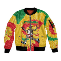 Lithuania Basketball Skeleton Personalized Sleeve Zip Bomber Jacket Skullman Lithuania Tie Dye