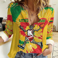 Lithuania Basketball Skeleton Personalized Women Casual Shirt Skullman Lithuania Tie Dye