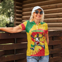Lithuania Basketball Skeleton Personalized Women Polo Shirt Skullman Lithuania Tie Dye