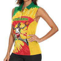 Lithuania Basketball Skeleton Personalized Women Sleeveless Polo Shirt Skullman Lithuania Tie Dye