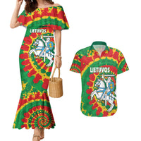 Lithuania Tie Dye Retro Basketball 1992 Personalized Couples Matching Mermaid Dress and Hawaiian Shirt