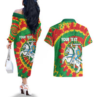 Lithuania Tie Dye Retro Basketball 1992 Personalized Couples Matching Off The Shoulder Long Sleeve Dress and Hawaiian Shirt