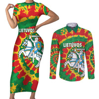 Lithuania Tie Dye Retro Basketball 1992 Personalized Couples Matching Short Sleeve Bodycon Dress and Long Sleeve Button Shirt