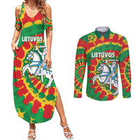 Lithuania Tie Dye Retro Basketball 1992 Personalized Couples Matching Summer Maxi Dress and Long Sleeve Button Shirt