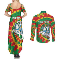 Lithuania Tie Dye Retro Basketball 1992 Personalized Couples Matching Summer Maxi Dress and Long Sleeve Button Shirt
