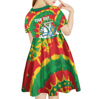 Lithuania Tie Dye Retro Basketball 1992 Personalized Kid Short Sleeve Dress