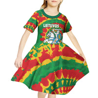 Lithuania Tie Dye Retro Basketball 1992 Personalized Kid Short Sleeve Dress