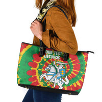 Lithuania Tie Dye Retro Basketball 1992 Personalized Leather Tote Bag