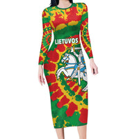 Lithuania Tie Dye Retro Basketball 1992 Personalized Long Sleeve Bodycon Dress