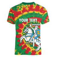 Lithuania Tie Dye Retro Basketball 1992 Personalized Women V-Neck T-Shirt