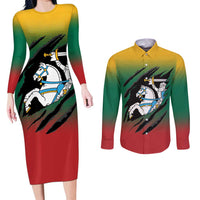 Lithuania Vytis Couples Matching Long Sleeve Bodycon Dress and Long Sleeve Button Shirt Lietuvos Chasing and Fighting