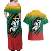 Lithuania Vytis Couples Matching Off Shoulder Maxi Dress and Hawaiian Shirt Lietuvos Chasing and Fighting