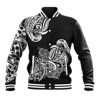 Polynesian Baseball Jacket Pacific Flower Mix Floral Tribal Tattoo Black Vibe LT9 - Wonder Print Shop