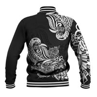 Polynesian Baseball Jacket Pacific Flower Mix Floral Tribal Tattoo Black Vibe LT9 - Wonder Print Shop