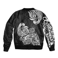 Polynesian Bomber Jacket Pacific Flower Mix Floral Tribal Tattoo Black Vibe LT9 - Wonder Print Shop