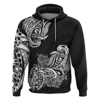 Polynesian Hoodie Pacific Flower Mix Floral Tribal Tattoo Black Vibe - Wonder Print Shop