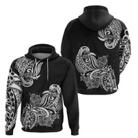 Polynesian Hoodie Pacific Flower Mix Floral Tribal Tattoo Black Vibe - Wonder Print Shop