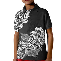 Polynesian Kid Polo Shirt Pacific Flower Mix Floral Tribal Tattoo Black Vibe - Wonder Print Shop