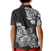 Polynesian Kid Polo Shirt Pacific Flower Mix Floral Tribal Tattoo Black Vibe - Wonder Print Shop