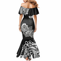 Polynesian Mermaid Dress Pacific Flower Mix Floral Tribal Tattoo Black Vibe - Wonder Print Shop