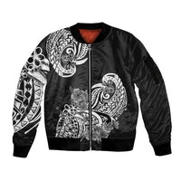 Polynesian Sleeve Zip Bomber Jacket Pacific Flower Mix Floral Tribal Tattoo Black Vibe - Wonder Print Shop