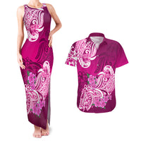 Polynesian Couples Matching Tank Maxi Dress And Hawaiian Shirt Pacific Flower Mix Floral Tribal Tattoo Pink Vibe LT9 - Wonder Print Shop