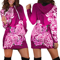 Polynesian Hoodie Dress Pacific Flower Mix Floral Tribal Tattoo Pink Vibe - Wonder Print Shop