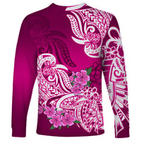 Polynesian Long Sleeve Shirt Pacific Flower Mix Floral Tribal Tattoo Pink Vibe - Wonder Print Shop