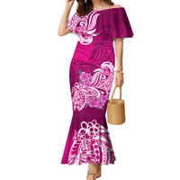 Polynesian Mermaid Dress Pacific Flower Mix Floral Tribal Tattoo Pink Vibe - Wonder Print Shop
