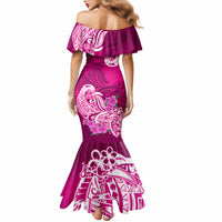Polynesian Mermaid Dress Pacific Flower Mix Floral Tribal Tattoo Pink Vibe - Wonder Print Shop