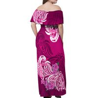 Polynesian Off Shoulder Maxi Dress Pacific Flower Mix Floral Tribal Tattoo Pink Vibe - Wonder Print Shop