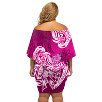 Polynesian Off Shoulder Short Dress Pacific Flower Mix Floral Tribal Tattoo Pink Vibe - Wonder Print Shop