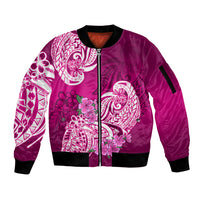 Polynesian Sleeve Zip Bomber Jacket Pacific Flower Mix Floral Tribal Tattoo Pink Vibe - Wonder Print Shop