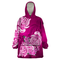 Polynesian Wearable Blanket Hoodie Pacific Flower Mix Floral Tribal Tattoo Pink Vibe - Wonder Print Shop