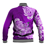 Polynesian Baseball Jacket Pacific Flower Mix Floral Tribal Tattoo Purple Vibe LT9 - Wonder Print Shop