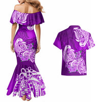 Polynesian Couples Matching Mermaid Dress And Hawaiian Shirt Pacific Flower Mix Floral Tribal Tattoo Purple Vibe LT9 - Wonder Print Shop