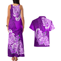 Polynesian Couples Matching Tank Maxi Dress And Hawaiian Shirt Pacific Flower Mix Floral Tribal Tattoo Purple Vibe LT9 - Wonder Print Shop