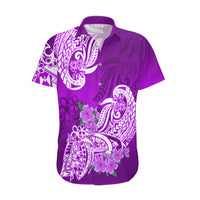Polynesian Hawaiian Shirt Pacific Flower Mix Floral Tribal Tattoo Purple Vibe - Wonder Print Shop