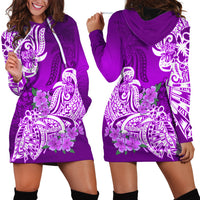 Polynesian Hoodie Dress Pacific Flower Mix Floral Tribal Tattoo Purple Vibe - Wonder Print Shop